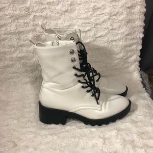 White lace-up combat boots